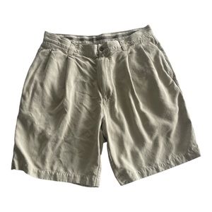 Tommy Bahama 100% Silk Pleated Khaki Shorts Relaxed Fit